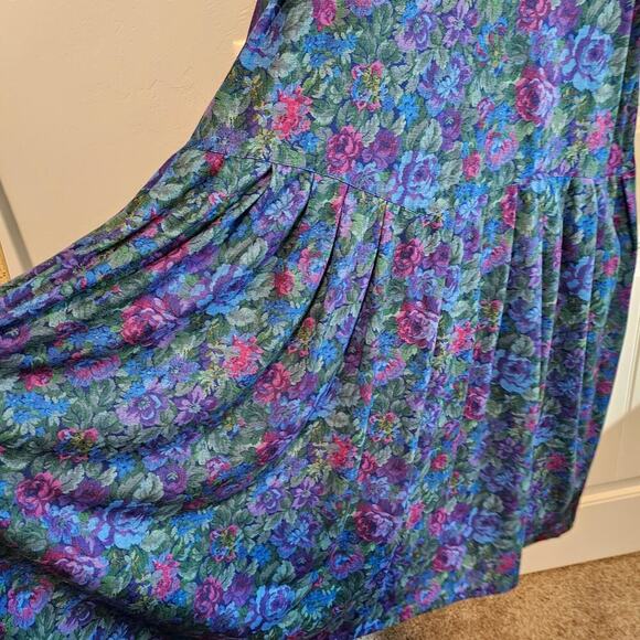 Vintage Drop Waist Dress Women 2X Floral 80s Glam Rock Pleated Festival Cottage - Picture 3 of 9